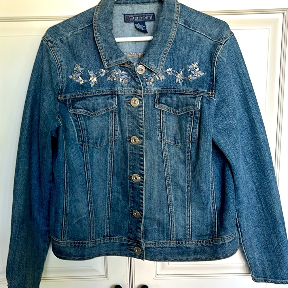 Baccini jean jacket. XL. Nice embroidery and beading.